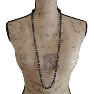 Vintage Black Beaded Necklace Gold Tone Spacer Beads Classic Retro Jewelry